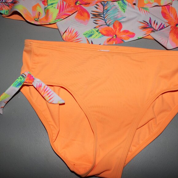Tropical Orange 2 Pcs Justice Tankini Swimsuit Size 16 - Picture 3 of 10